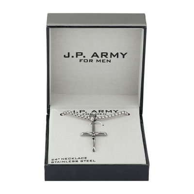 J.P. Army Men's Jewelry Stainless Steel 22 Inch Link Cross Pendant Necklace