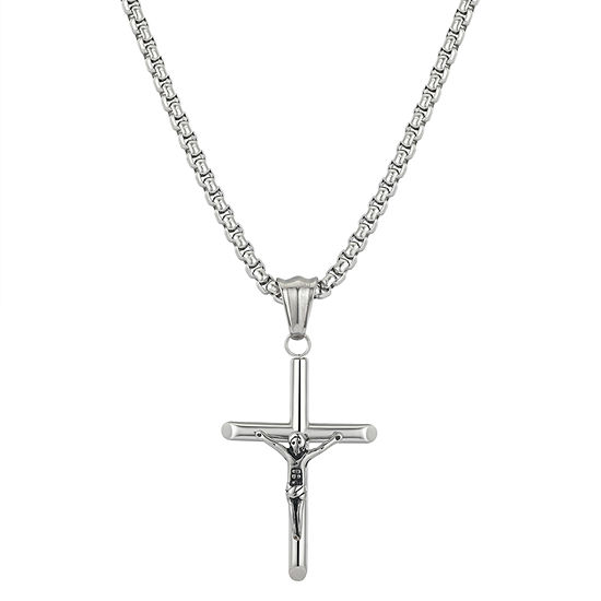 J.P. Army Men's Jewelry Stainless Steel 22 Inch Link Cross Pendant Necklace