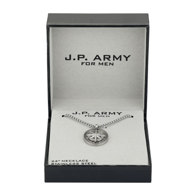 J.P. Army Men's Jewelry Stainless Steel 22 Inch Link Round Pendant Necklace