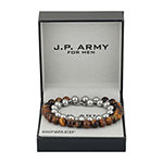 J.P. Army Men's Jewelry Tiger's Eye Stainless Steel 8 1/2 Inch Beaded Bracelet