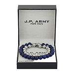 J.P. Army Men's Jewelry Lapis Stainless Steel 8 1/2 Inch Beaded Bracelet
