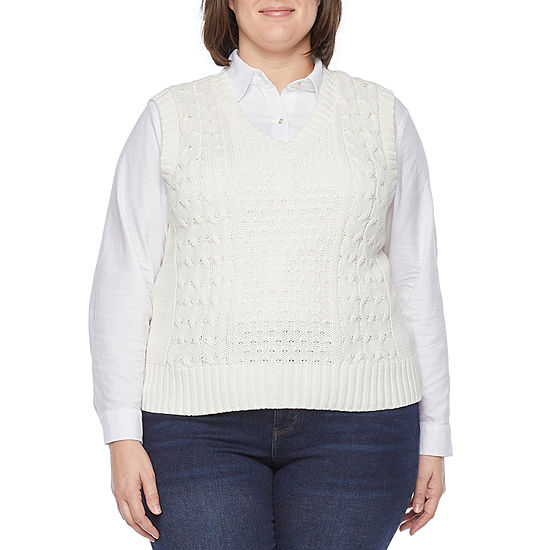 St. John's Bay Plus Womens V Neck Sleeveless Pullover Sweater