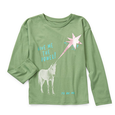 Thereabouts Little & Big Girls Round Neck Long Sleeve Graphic T-Shirt, X-large (16), Green