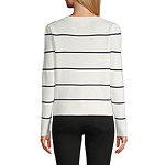 Liz Claiborne Womens Boat Neck Long Sleeve Striped Pullover Sweater