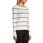Liz Claiborne Womens Boat Neck Long Sleeve Striped Pullover Sweater