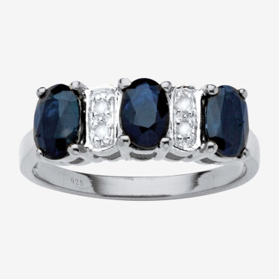 Womens Diamond Accent Genuine Blue Sapphire Platinum Over Silver Oval Cocktail Ring