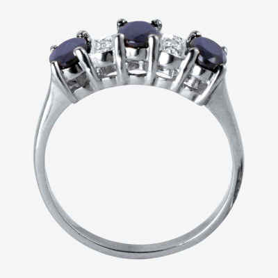 Womens Diamond Accent Genuine Blue Sapphire Platinum Over Silver Oval Cocktail Ring