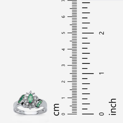 Womens Diamond Accent Genuine Green Emerald Platinum Over Silver Marquise Halo Cocktail Ring