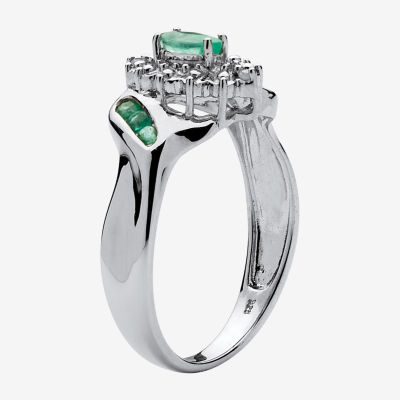 Womens Diamond Accent Genuine Green Emerald Platinum Over Silver Marquise Halo Cocktail Ring