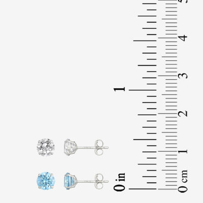 Womens Blue Cubic Zirconia 14K Gold Round Earring Set