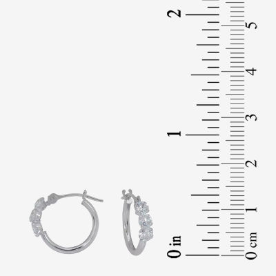 Lab Created White Cubic Zirconia 10K White Gold 15mm Hoop Earrings