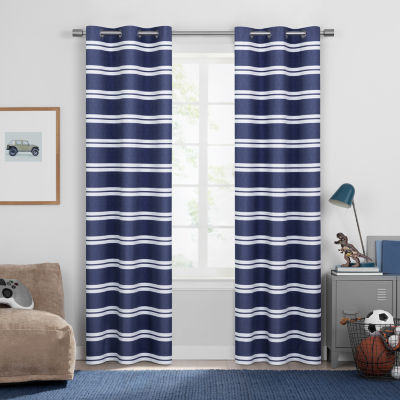 Under The Stars Hayden Stripe Energy Saving 100% Blackout Grommet Top Single Curtain Panel