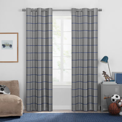 Under the Stars Kids Hayden Plaid Energy Saving 100% Blackout Grommet Top Single Curtain Panel