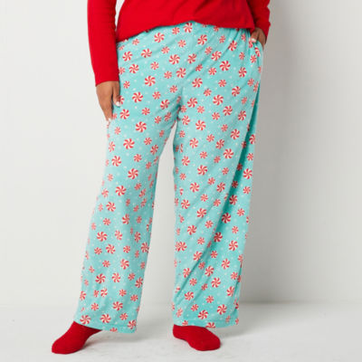 Sleep Chic Womens Plus Pajama Fleece Pants With Socks, Color: Red