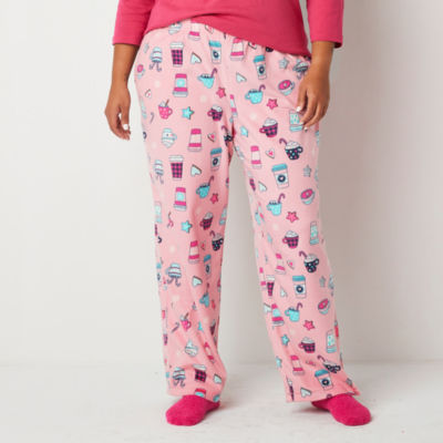 Sleep Chic Womens Plus Pajama Fleece Pants With Socks