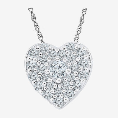 Womens 1/5 CT. Natural White Diamond 10K Gold Heart 18 Inch Pendant Necklace