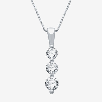 3-Stone Linear (H-I / I1) Womens 1/2 CT. T.W. Lab Grown White Diamond 10K or Yellow Gold Pendant Necklace