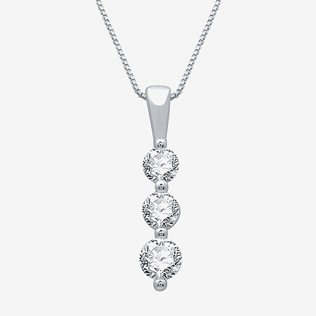 3-Stone Linear (H-I / I1) Womens 1/2 CT. T.W. Lab Grown White Diamond 10K White Gold Pendant Necklace, One Size, White