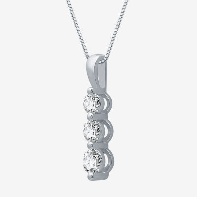 3-Stone Linear (H-I / I1) Womens 1/2 CT. T.W. Lab Grown White Diamond 10K White Gold Pendant Necklace