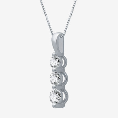 3-Stone Linear (H-I / I1) Womens 1/2 CT. T.W. Lab Grown White Diamond 10K or Yellow Gold Pendant Necklace