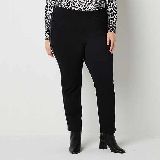 Liz Claiborne-Plus Womens Mid Rise Slim Pull-On Pants, Color: Black ...