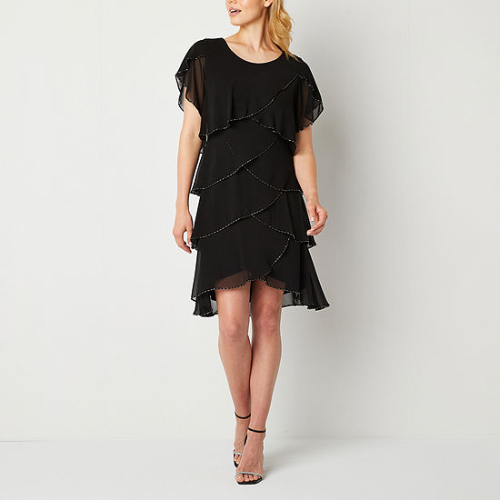 S. L. Fashions Short Sleeve Beaded Shift Dress, Color: Black - JCPenney