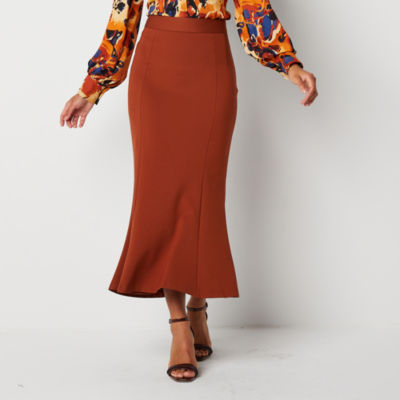 Worthington Womens Mid Rise Long Flared Skirt, Color Brandy Brown