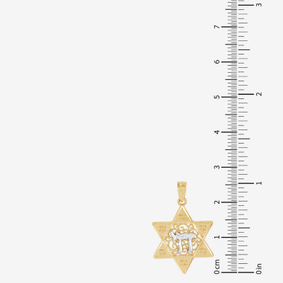 14K Two-Tone Gold Star Of David With Chai Charm Pendant