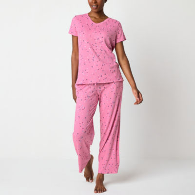 Jaclyn Womens V-Neck Short Sleeve 2-pc. Pant Pajama Set