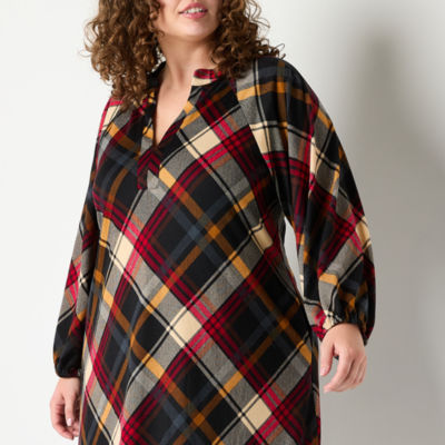 Jessica Howard Womens Long Sleeve Plaid Shift Dress Plus