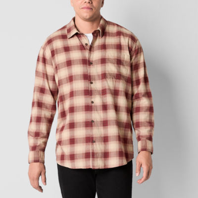 mutual weave Big and Tall Mens Easy-on + Easy-off Adaptive Regular Fit Long Sleeve Plaid Button-Down Shirt