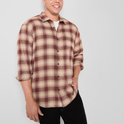 mutual weave Big and Tall Mens Easy-on + Easy-off Adaptive Regular Fit Long Sleeve Plaid Button-Down Shirt