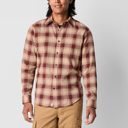 Mutual Weave Mens Regular Fit Long Sleeve Lightweight Flannel Shirt, Large, Red