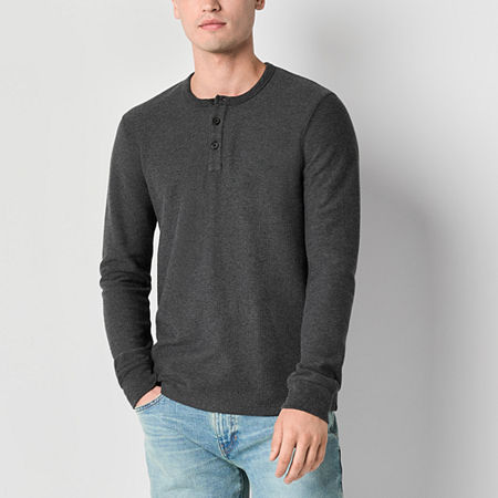 Mutual Weave Solid Waffle Mens Long Sleeve Henley Shirt, X-large, Gray