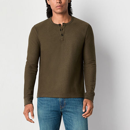 Mutual Weave Solid Waffle Mens Long Sleeve Henley Shirt, Small, Green