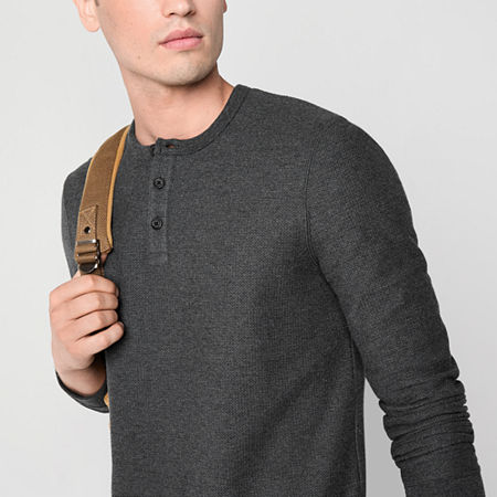 Mutual Weave Solid Waffle Mens Long Sleeve Henley Shirt, X-large, Gray