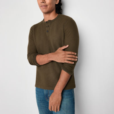 mutual weave Solid Waffle Mens Long Sleeve Henley Shirt