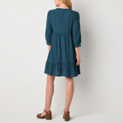 Frye and Co. Womens 3/4 Sleeve Midi A-Line Dress