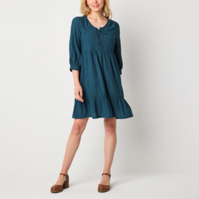 Frye and Co. Womens 3/4 Sleeve Midi A-Line Dress