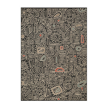 Evette Rios X LR Home Abstract Tribal 24X36 Indoor Outdoor Rectangular Accent Rug, One Size, Black