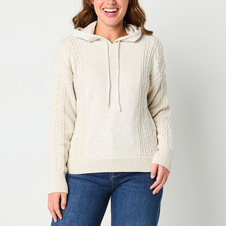 Liz Claiborne Womens Hooded Long Sleeve Pullover Sweater, Medium, Beige