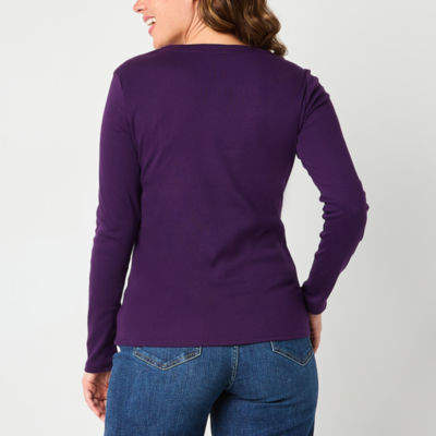 Liz Claiborne Womens V Neck Long Sleeve T-Shirt