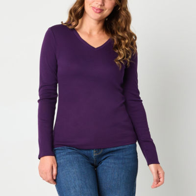 Liz Claiborne Womens V Neck Long Sleeve T-Shirt