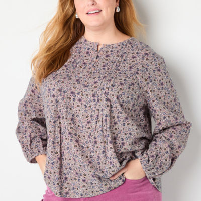 St. John's Bay Plus Womens Long Sleeve Blouse