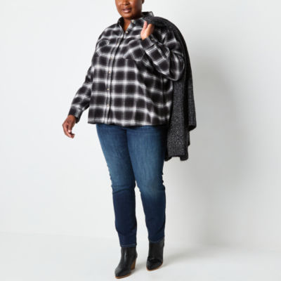 a.n.a Plus Plaid Womens Long Sleeve Blouse