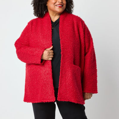 Liz Claiborne Womens Long Sleeve Open Front Plus Cardigan