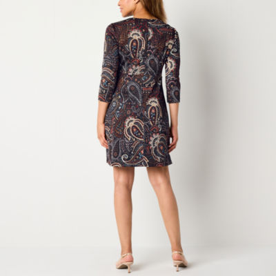 Jessica Howard Womens 3/4 Sleeve Paisley Shift Dress