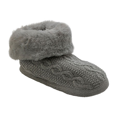 Cuddl Duds Cable Knit Womens Bootie Slippers In Gray