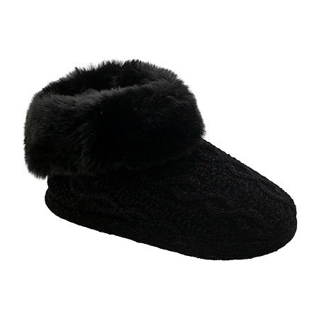 Cuddl Duds Cable Knit Womens Bootie Slippers In Black