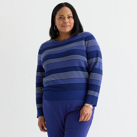 Liz Claiborne Plus Womens Crew Neck Long Sleeve Pullover Sweater, 5x, Blue